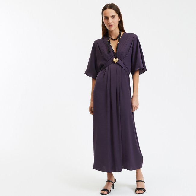 Vestido largo evasé, escote en pico, mangas hasta el codo - LA REDOUTE COLLECTIONS
