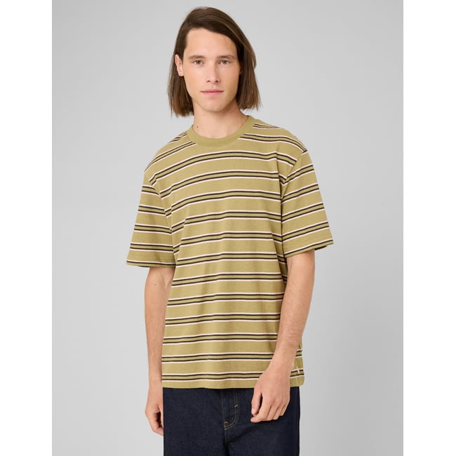 T-shirt rayé matière fantaisie vert clair <span itemprop=