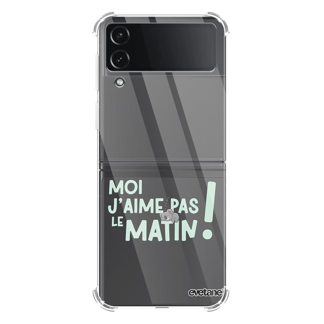 Coque souple renforcée Coque Galaxy Z Flip 4 j'aime pas le matin <span itemprop=