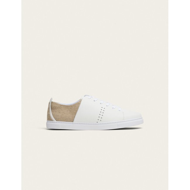 Baskets basses RENÉ blanc et lin <span itemprop=
