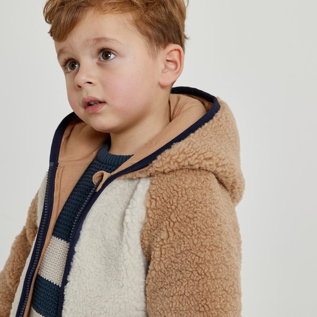 Faux fur hooded cardigan ecru La Redoute Collections La Redoute