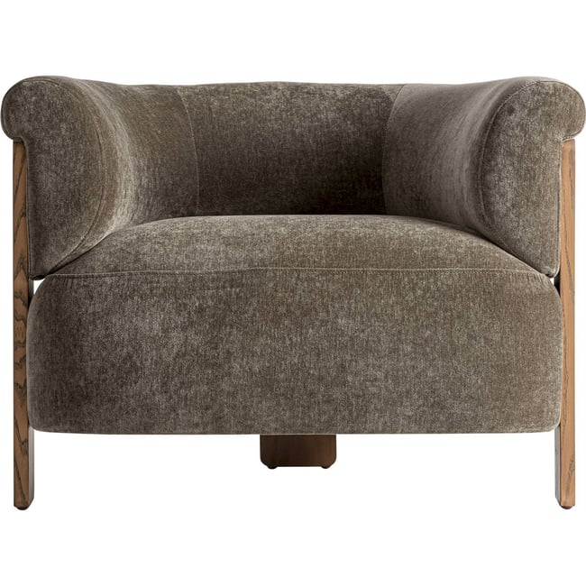 Fauteuil contemporain tissu chenille et bois Couleur vert chenille et bois brun clair <span itemprop=