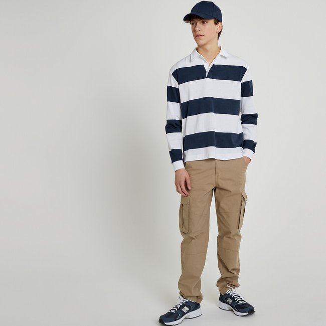 Polo de manga larga y rayas azul marino blanco La Redoute Collections La Redoute