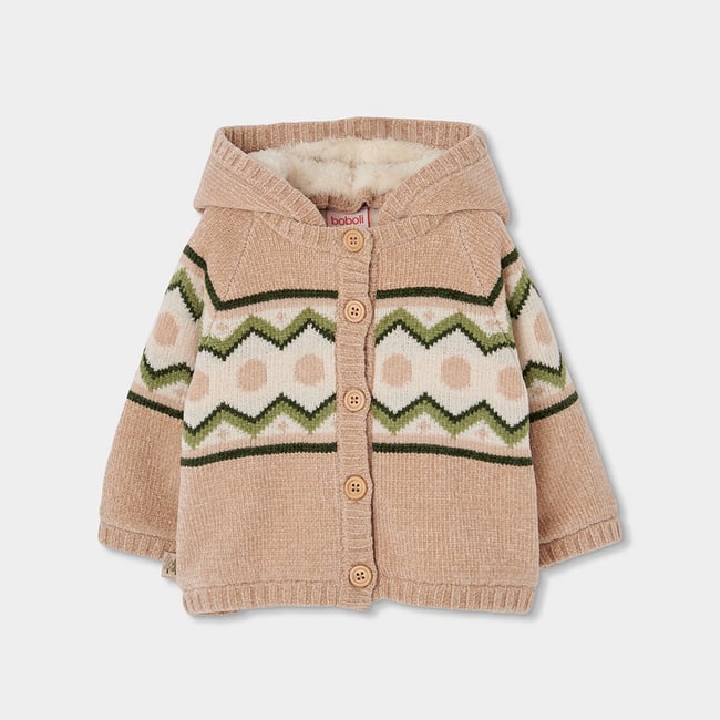Veste maille bébé garçon imprimé zigzag blanc <span itemprop=