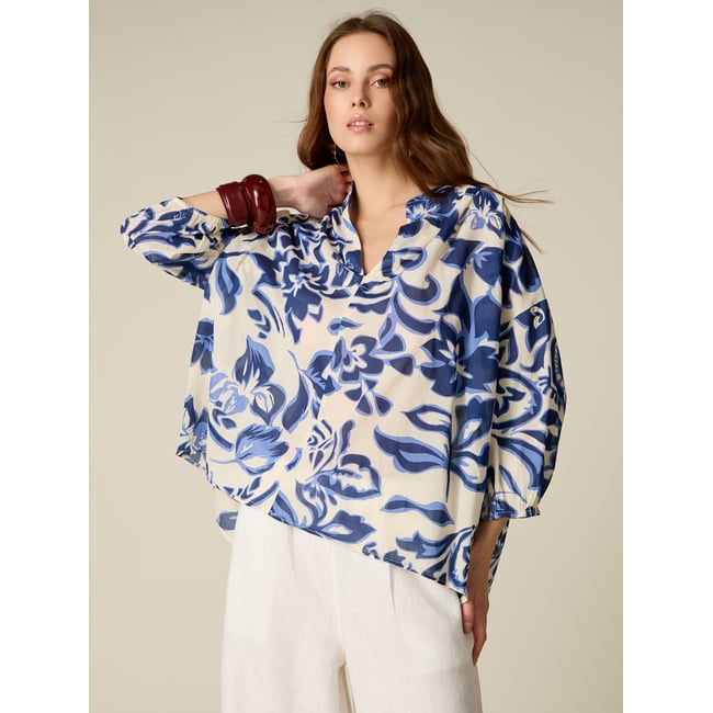 Blouse en coton à motifs bleu <span itemprop=