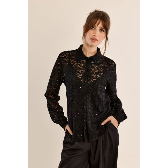 Chemise en dentelle transparente noir <span itemprop=