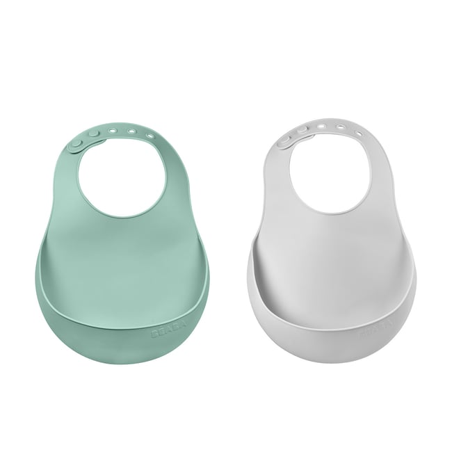 Lot de 2 bavoirs en silicone vert sauge <span itemprop=