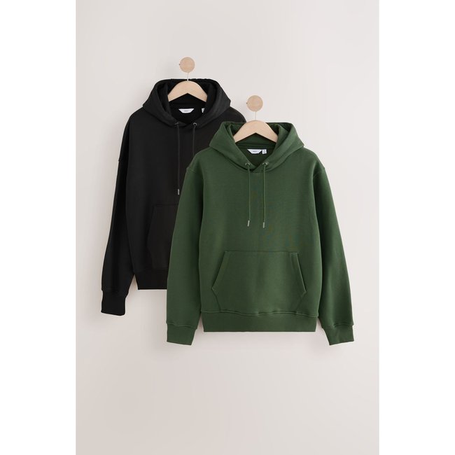 Sweat à capuche, lot de 2 noir/kaki <span itemprop=