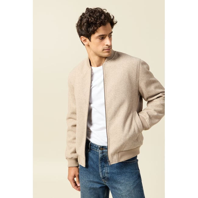 Blouson doublé manches longues beige <span itemprop=