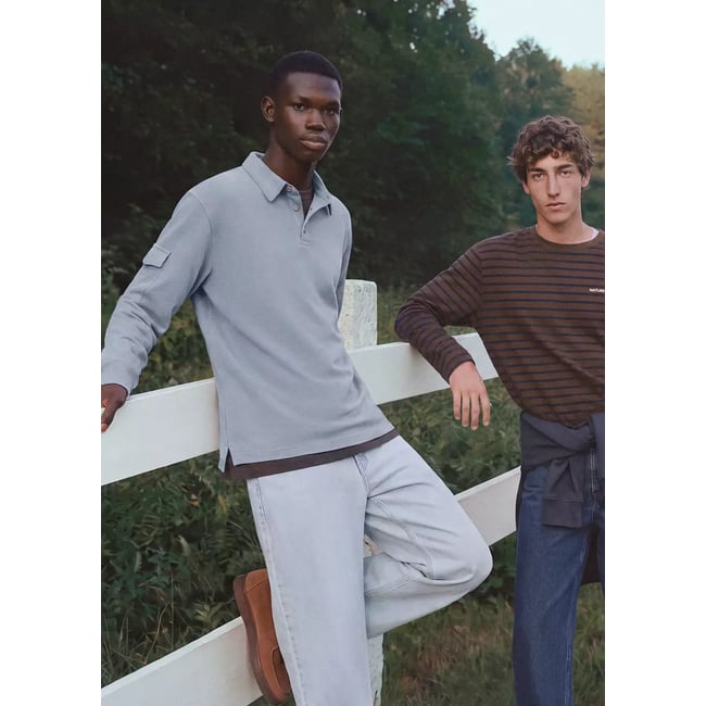 Polo coton poche bleu ciel <span itemprop=