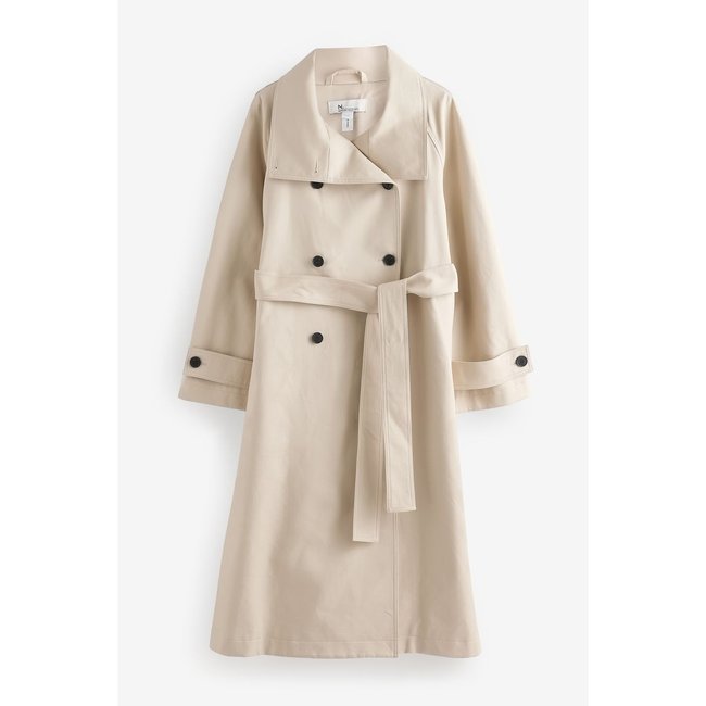 Manteau imprimé avec ceinture sable/crème <span itemprop=