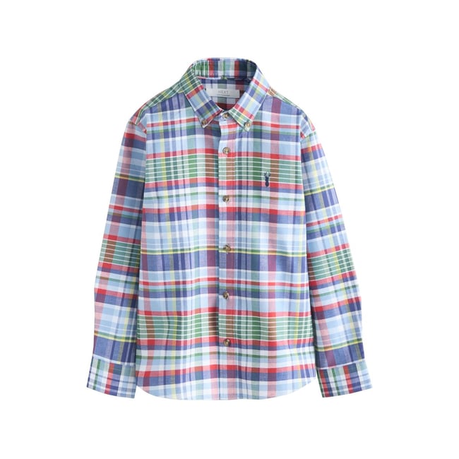 Chemise oxford à carreaux et manches longues carreaux preppy bleus <span itemprop=