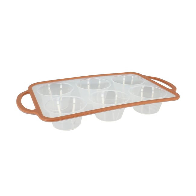 Moule à 6 pâtisseries rondes  en silicone et acier carbone, MADY orange-transparent <span itemprop=