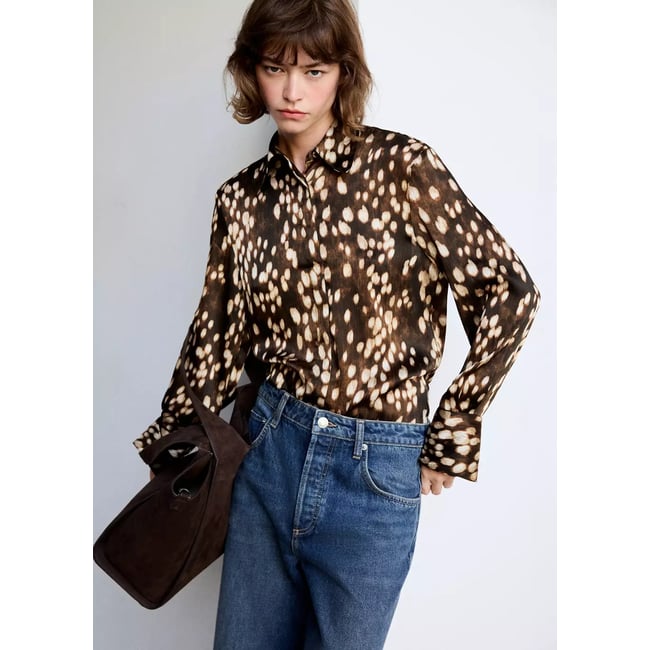 Chemise carreaux col officier marron <span itemprop=