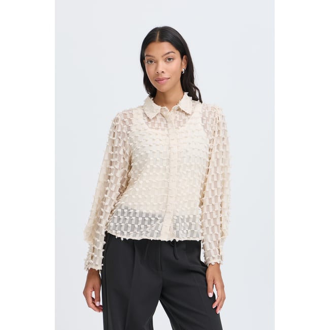 Chemise à manches longues beige oatmeal <span itemprop=