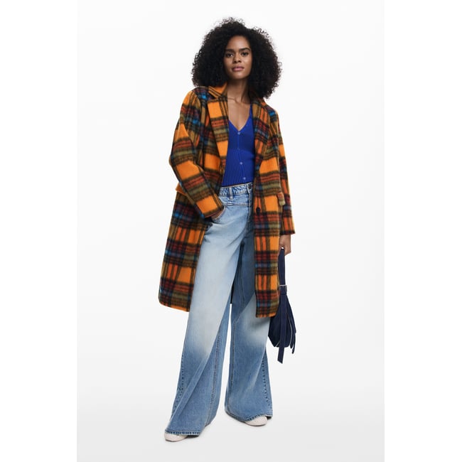 MANTEAU À CARREAUX OVERSIZE orange <span itemprop=