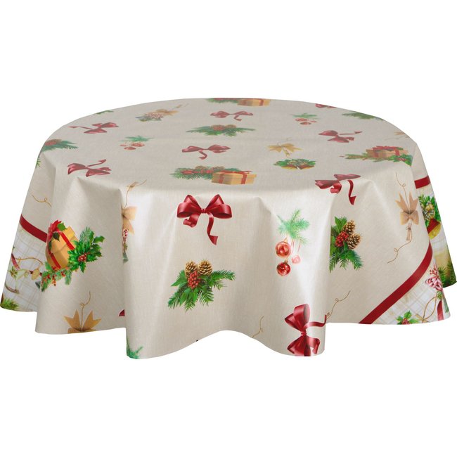 Nappe en toile cirée ronde NŒUDS Couleur beige <span itemprop=