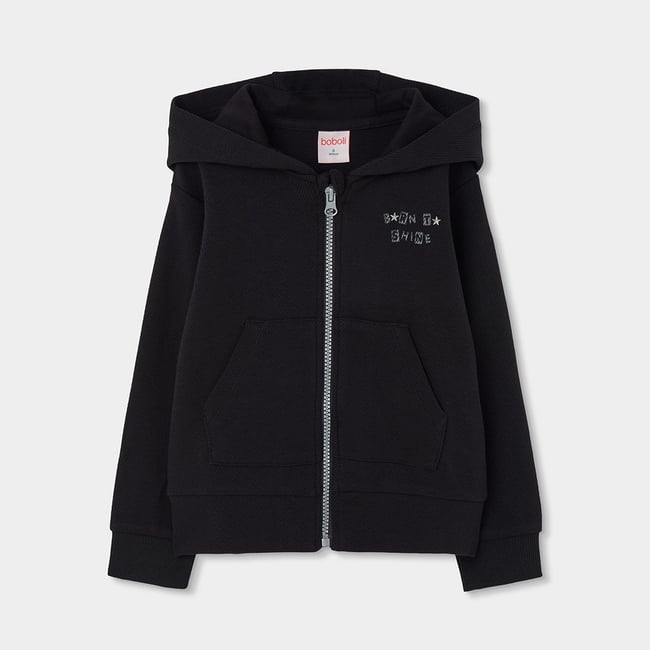 Veste fille en maille avec capuche noir <span itemprop=