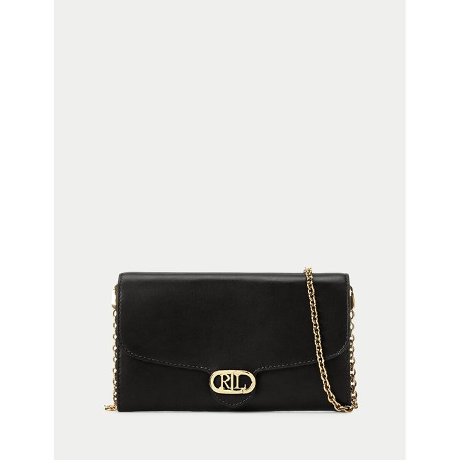 Leather Clutch Bag with Shoulder Strap, black, LAUREN RALPH LAUREN
