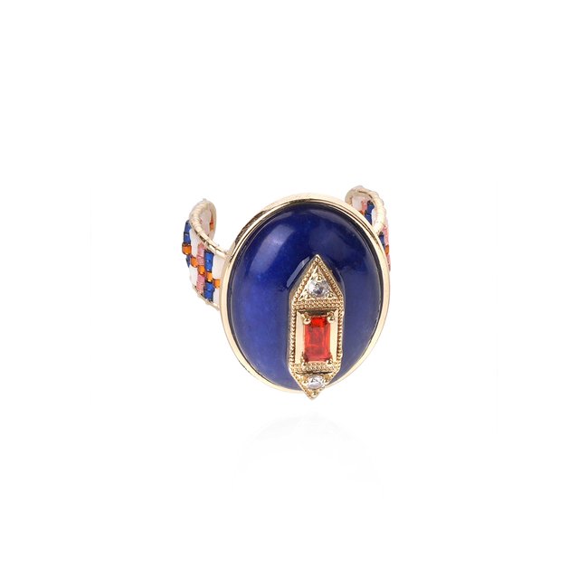 Bague réglable cabochon émail TEONIE indigo <span itemprop=