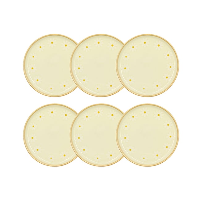 Lot de 6 assiettes à dessert 20cm en grès, MARGUERITE Couleur beige et blanc <span itemprop=