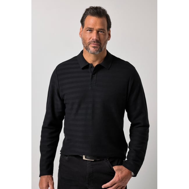 Polo à manches longues, rayé, jacquard noir <span itemprop=