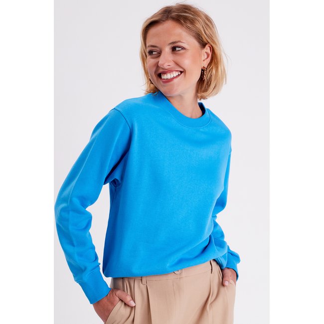 Sweat oversize col rond bleu <span itemprop=