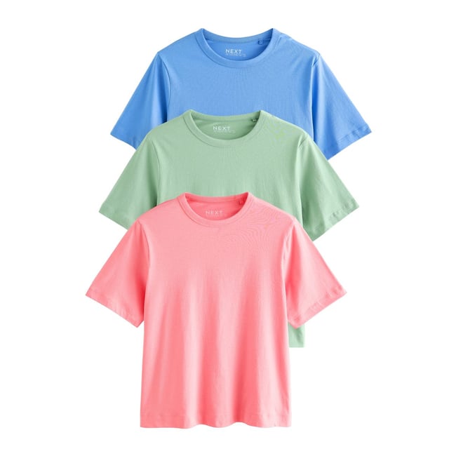 T-shirt ras du cou, lot de 3 rose/vert/bleu <span itemprop=