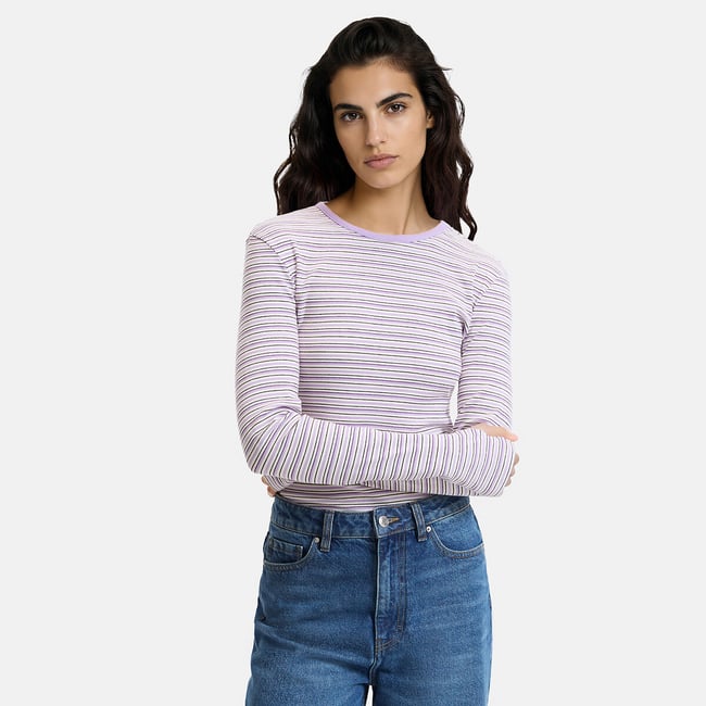 Stripete ribbet t-skjorte med vottedetaljer – LA REDOUTE COLLECTIONS