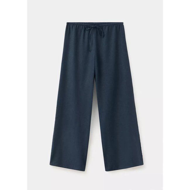 Pantalon droit lin bleu marine foncé <span itemprop=