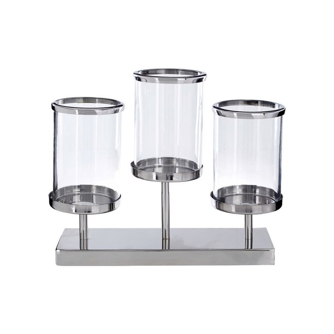 3-Light Hurricane Candle Holder in Glass with Metal Base, silver-coloured, SO'HOME