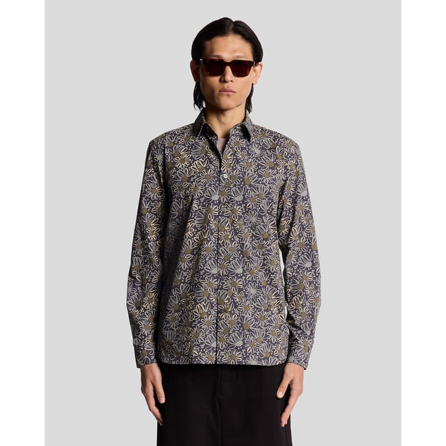 Chemise manches longues floral vert plomb <span itemprop=
