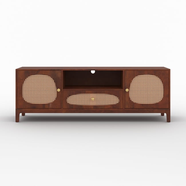 Meuble TV en bois de manguier et cannage - LANKA Couleur marron foncé <span itemprop=