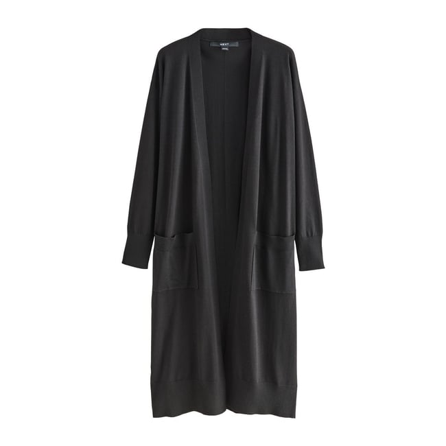 Cardigan long et doux en coton majoritaire noir <span itemprop=