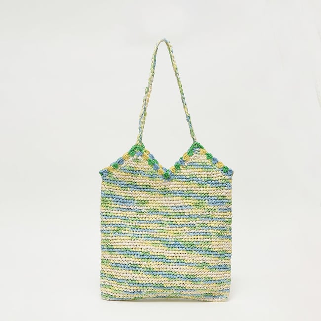 Lilou Crochet Tote Bag, dark green/light green, PETITE MENDIGOTE