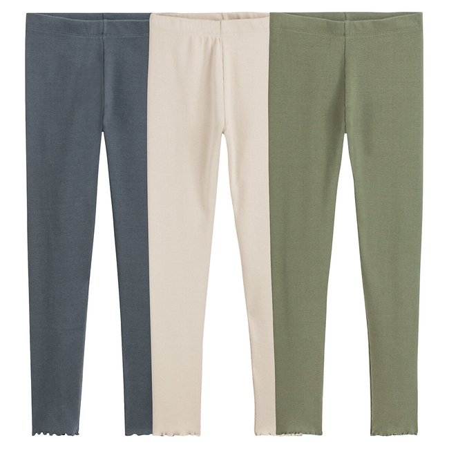 3er-Pack Leggings aus Rippstrick vert + beige + gris anthracite LA REDOUTE COLLECTIONS