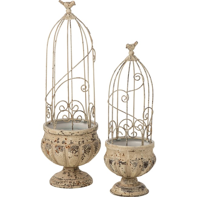 Cache-pots cage en métal, Lot de 2 Couleur blanc cassé patiné <span itemprop=