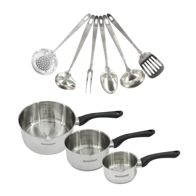 Batterie de cuisine 3 casseroles 12/16/20cm GENEVA inox|noir <span itemprop=