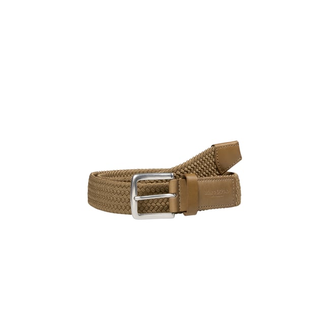 Ceinture tressée en matériau recyclé élastique beige <span itemprop=