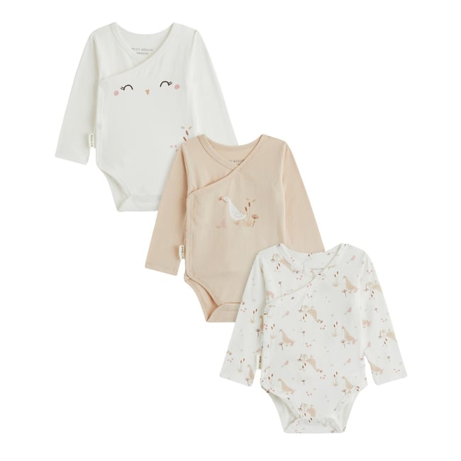 Lot de 3 bodies bébé manches longues ouverture croisée Margot ecru <span itemprop=