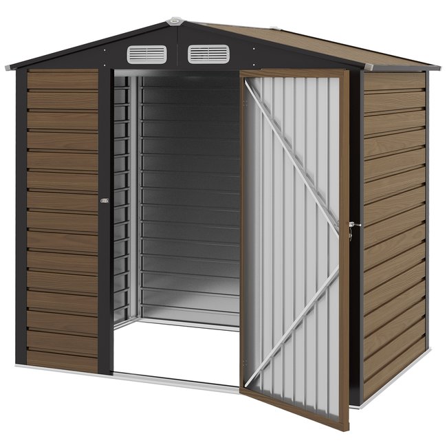 Abri de jardin 190 x 131 x 188 cm porte verrouillable tôle acier ondulé marron <span itemprop=