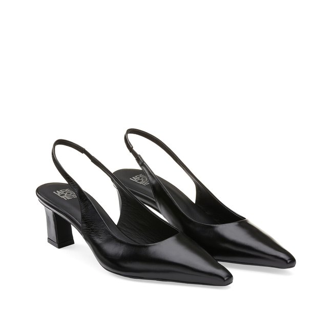 Slingback-Pumps aus Leder schwarz <span itemprop=