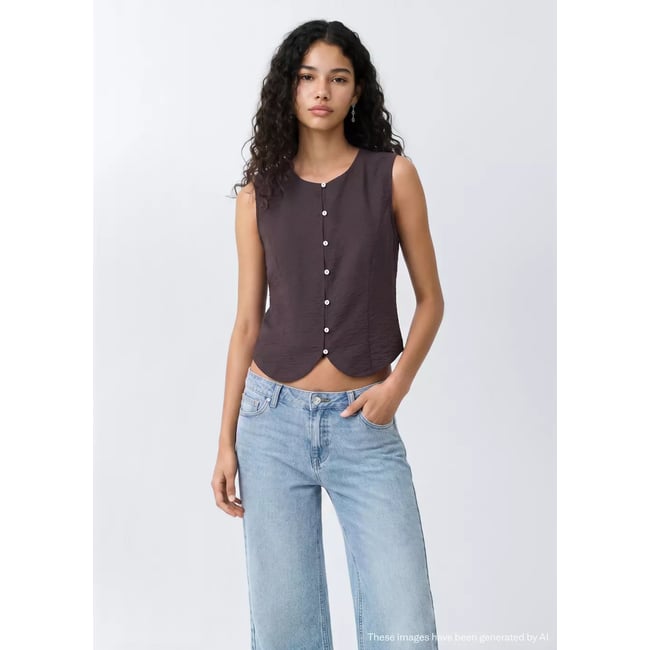 Gilet droit marron <span itemprop=
