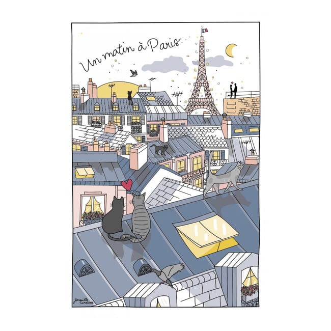 Torchon Toits de Paris blanc <span itemprop=