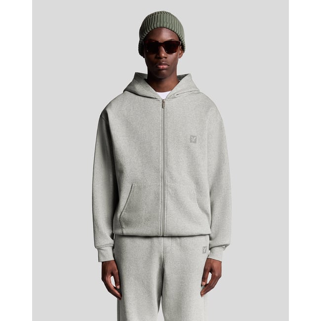 Sweat à capuche zippé lounge gris clair chiné <span itemprop=