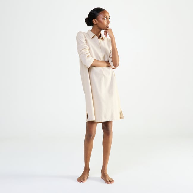 Chemise de nuit col classique en flanelle de coton FLANELLE RAYÉE - LAURENCE TAVERNIER