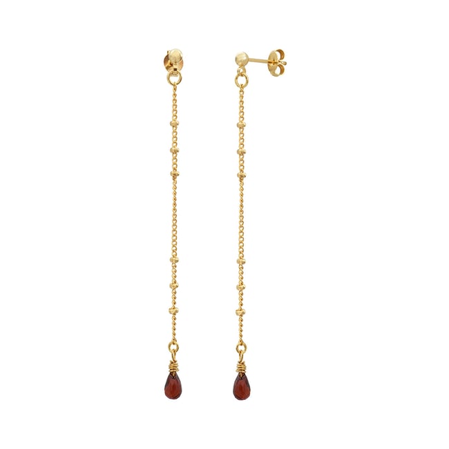 Boucles d'oreilles longues danaé grenat rouge <span itemprop=