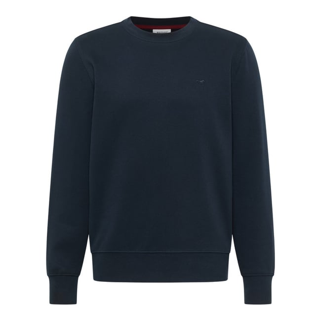Pull en coton bleu marine avec un col rond et des manches longues marine <span itemprop=