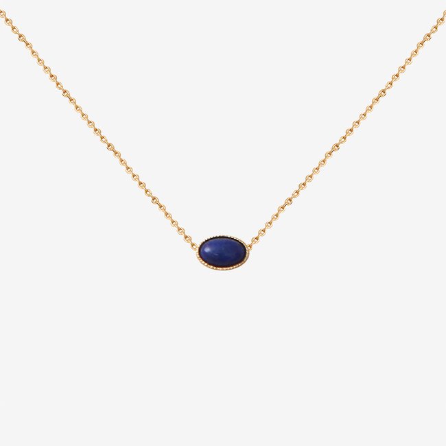 Collier doré lapis lazuli - cab ovale lapis lazuli bleu <span itemprop=