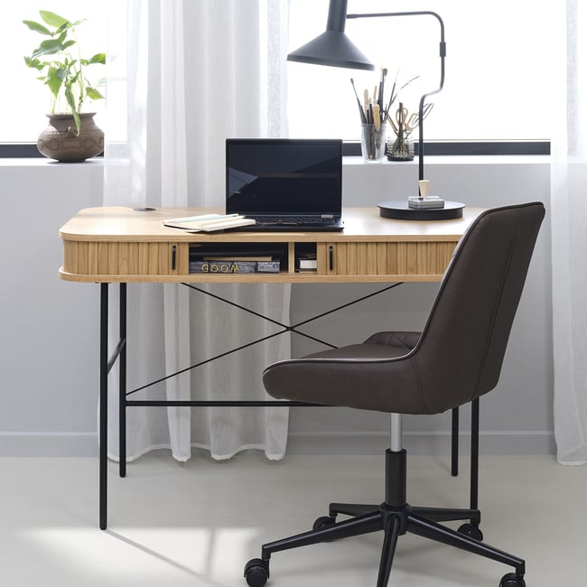 Bureau 120 cm 2 portes - Bois - ALBA Couleur bois foncé,naturel,noir <span itemprop=